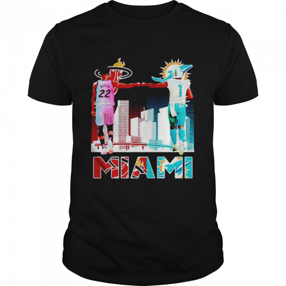 Miami Heat Butler and Jaylen Waddle Miami Dolphins signatures shirt