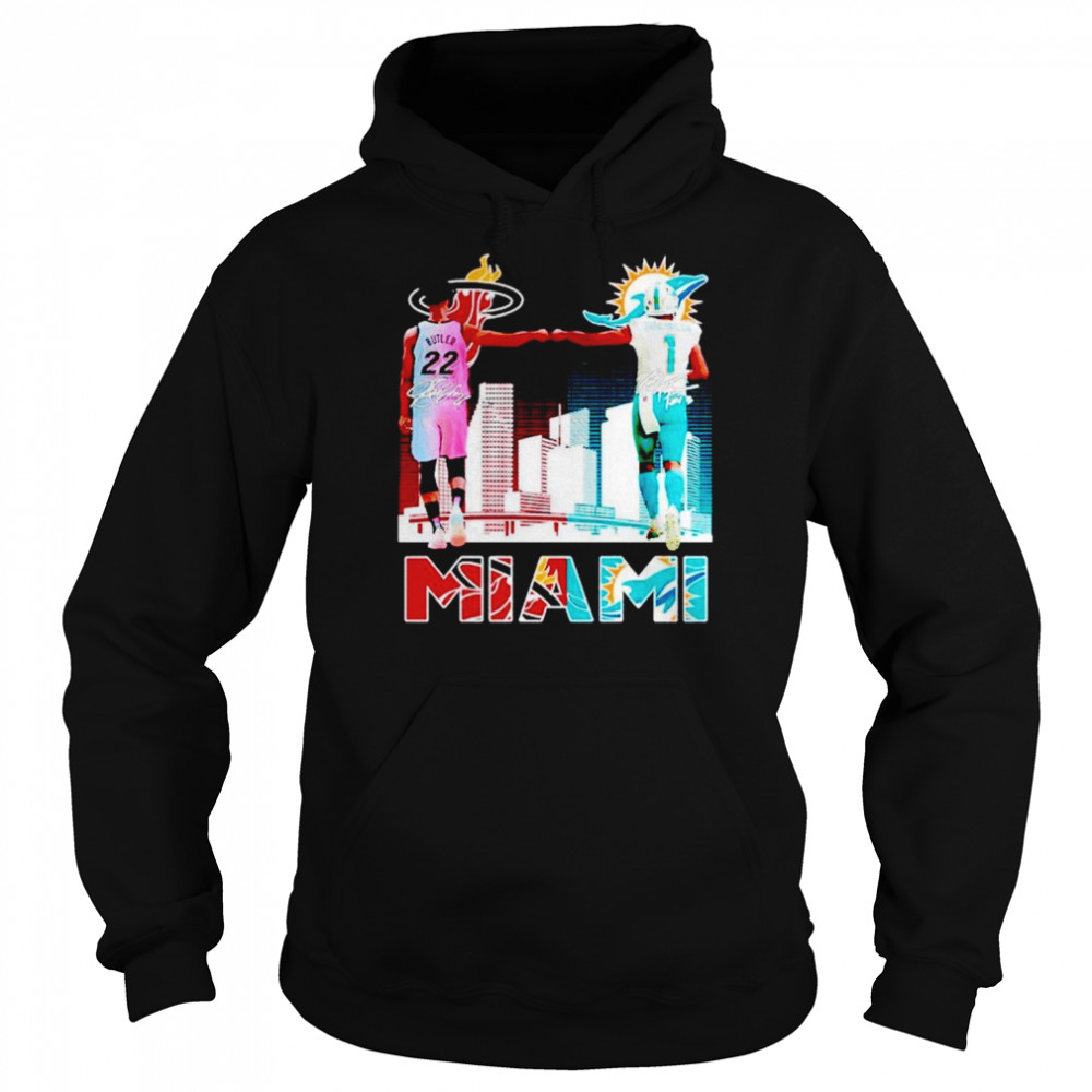 Miami Heat Butler and Jaylen Waddle Miami Dolphins signatures shirt Unisex Hoodie