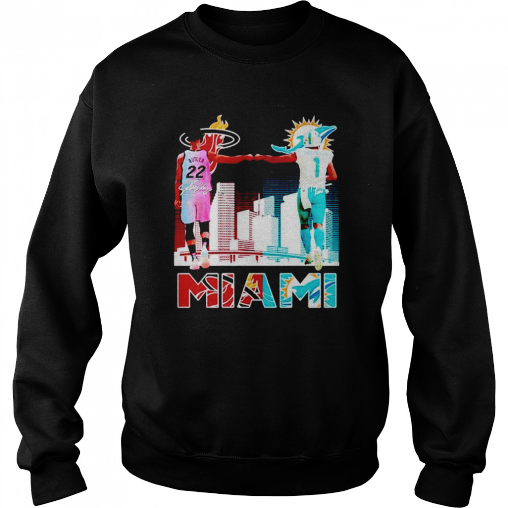 Miami Heat Butler and Jaylen Waddle Miami Dolphins signatures shirt Unisex Sweatshirt