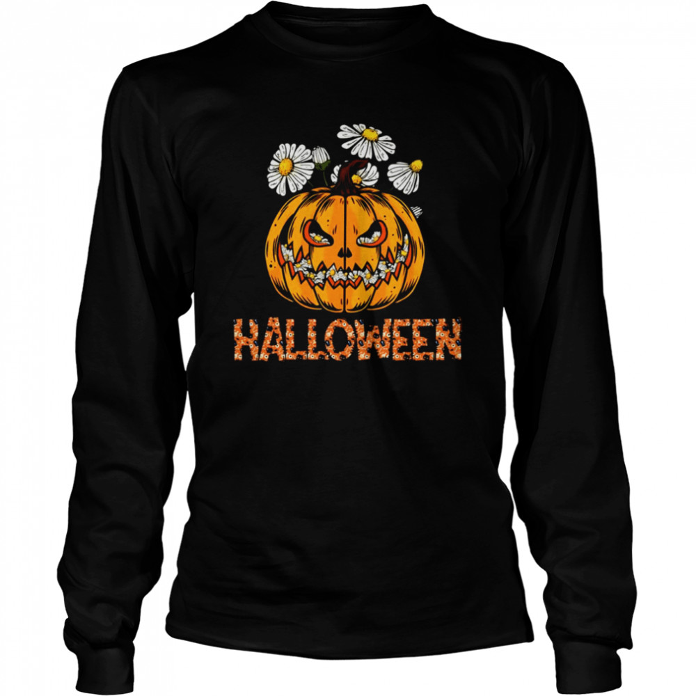 Happy Halloween Pumpkin And Flower shirt Long Sleeved T-shirt