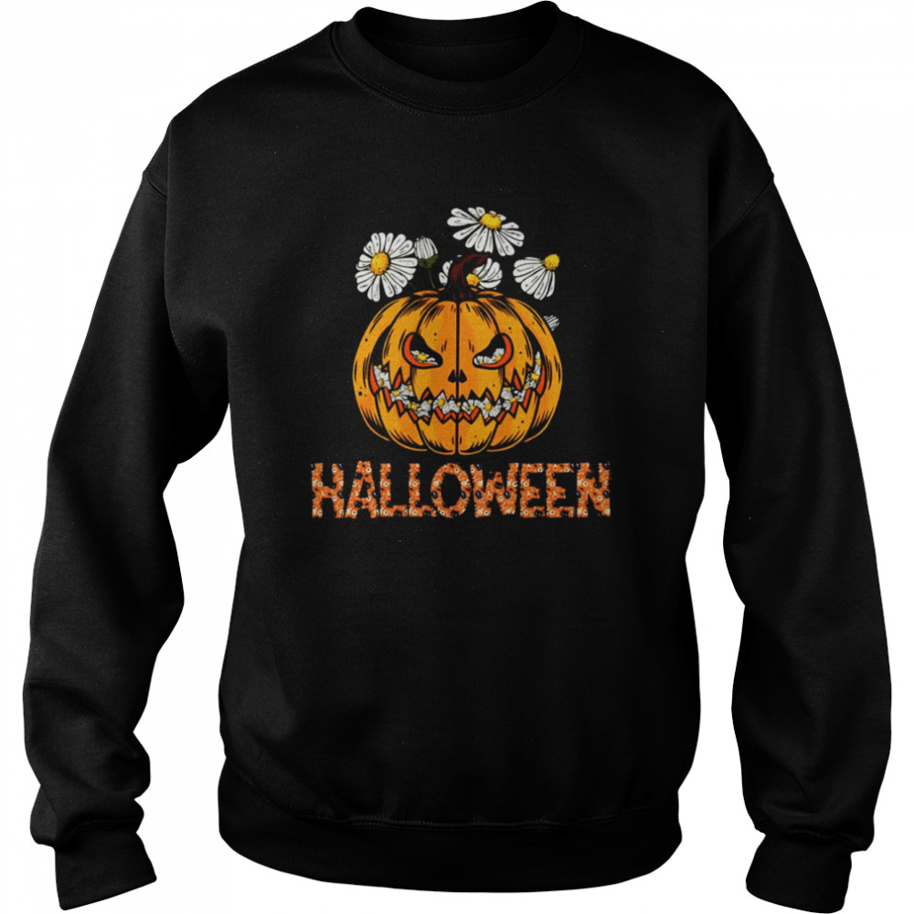Happy Halloween Pumpkin And Flower shirt Unisex Sweatshirt