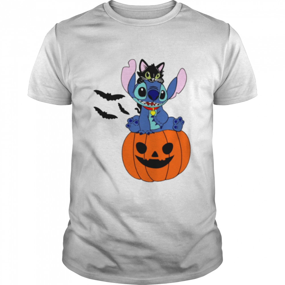 Stitch Balck Cat And Pumpkin Halloween shirt Classic Men's T-shirt