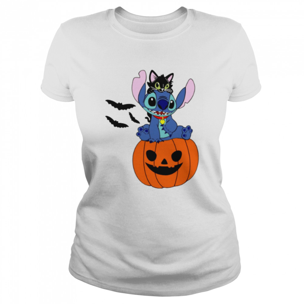 Stitch Balck Cat And Pumpkin Halloween shirt Classic Women's T-shirt