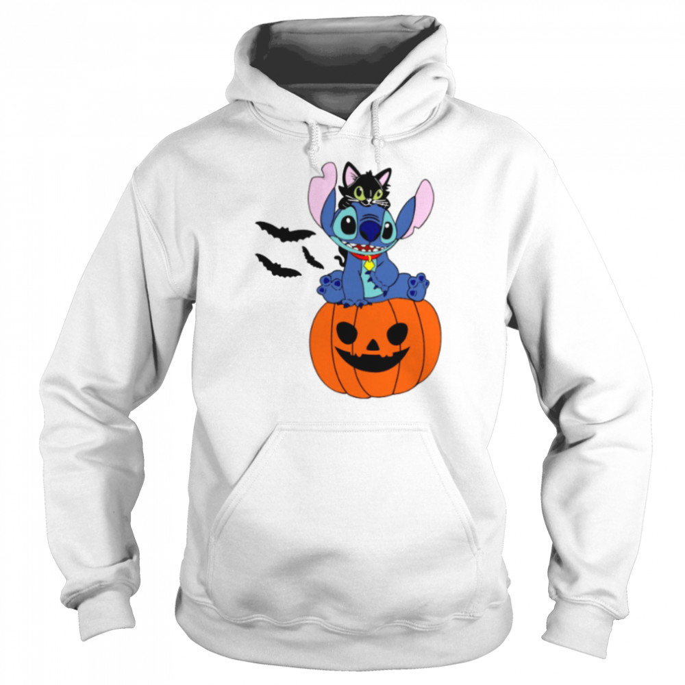 Stitch Balck Cat And Pumpkin Halloween shirt Unisex Hoodie