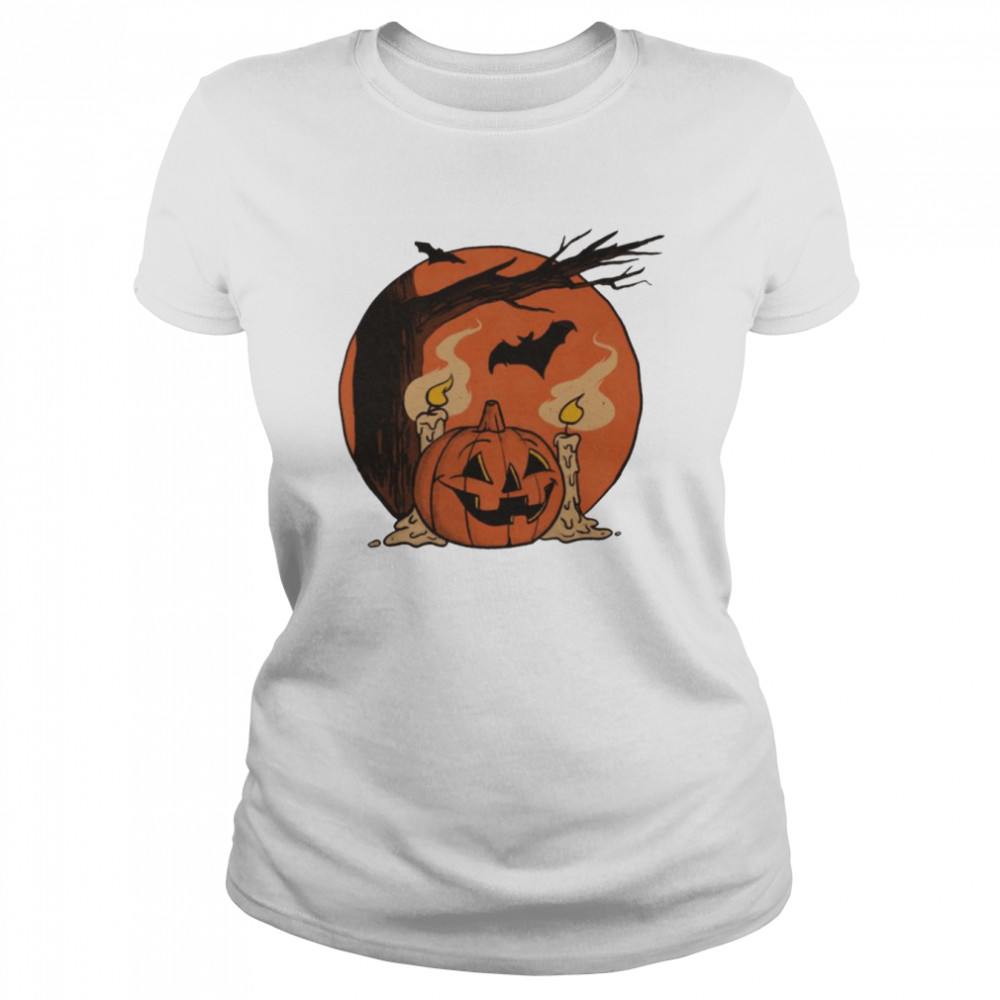 Vintage Pumpkin Scene Halloween Monsters shirt Classic Women's T-shirt