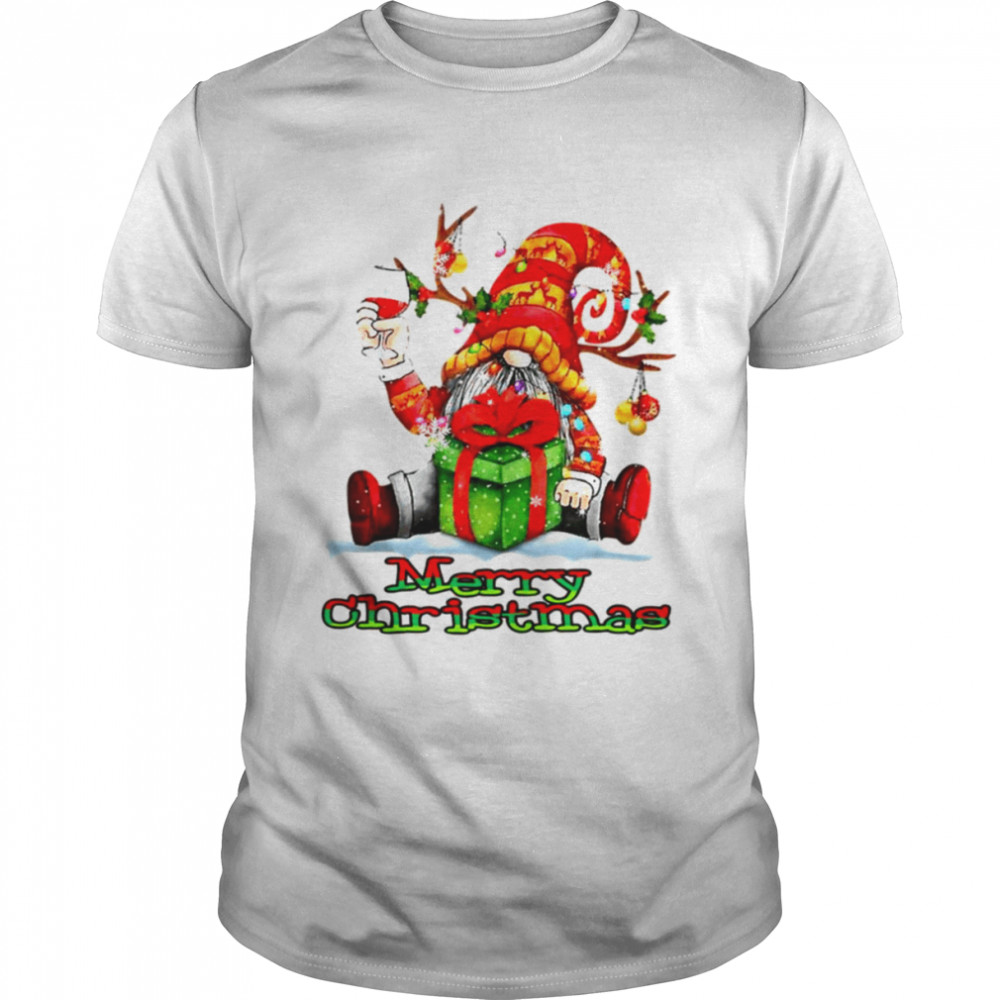 Gnome Drinking Wine Christmas Xmas Santa Reindeer shirt