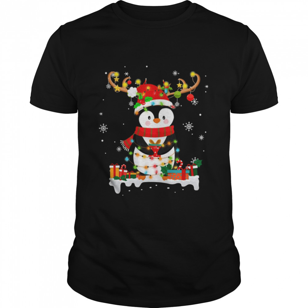 Penguin Reindeer Santa Hat Xmas Christmas shirt