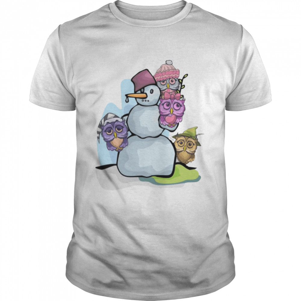 Snowman Sleeping Owls Cold Chilly Frost Weather Humor shirt