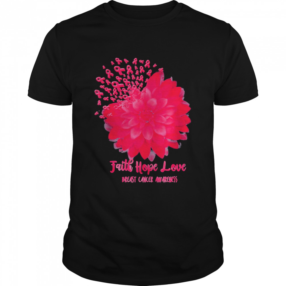 2022 Daisy Faith Hope Love Breast Cancer Awareness Flower Ribbon T-Shirt