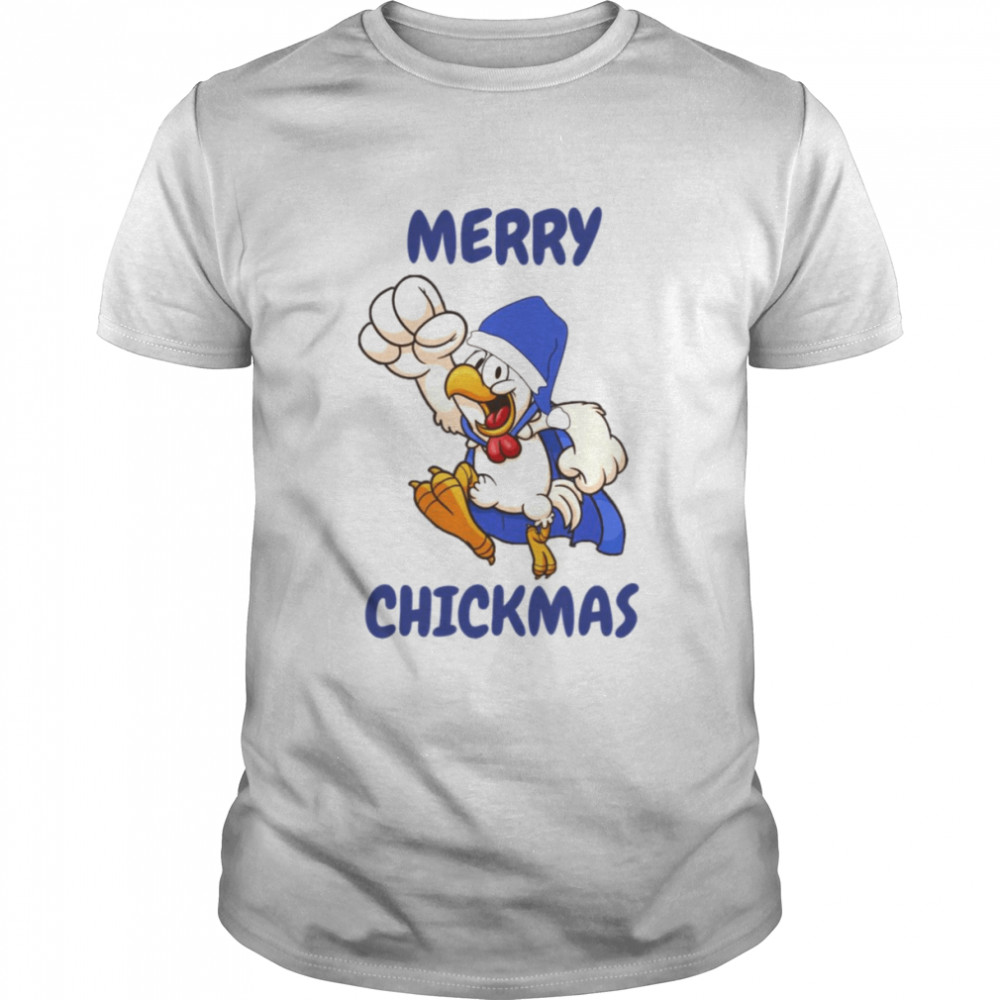 Blue Art Santa Hat Xmas Chicken shirt