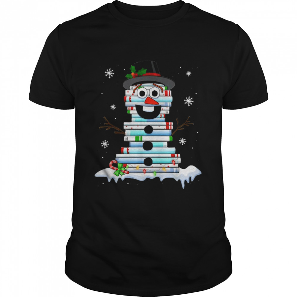 Book Stack Librarian Book Christmas Snowman shirt