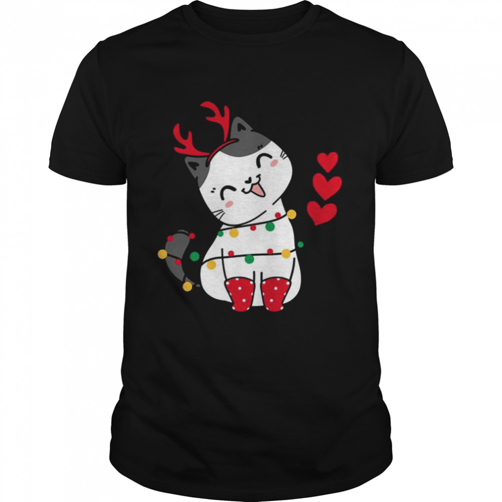 Chibi Cat Wearing Reindeer Antlers Merry Catmas shirt