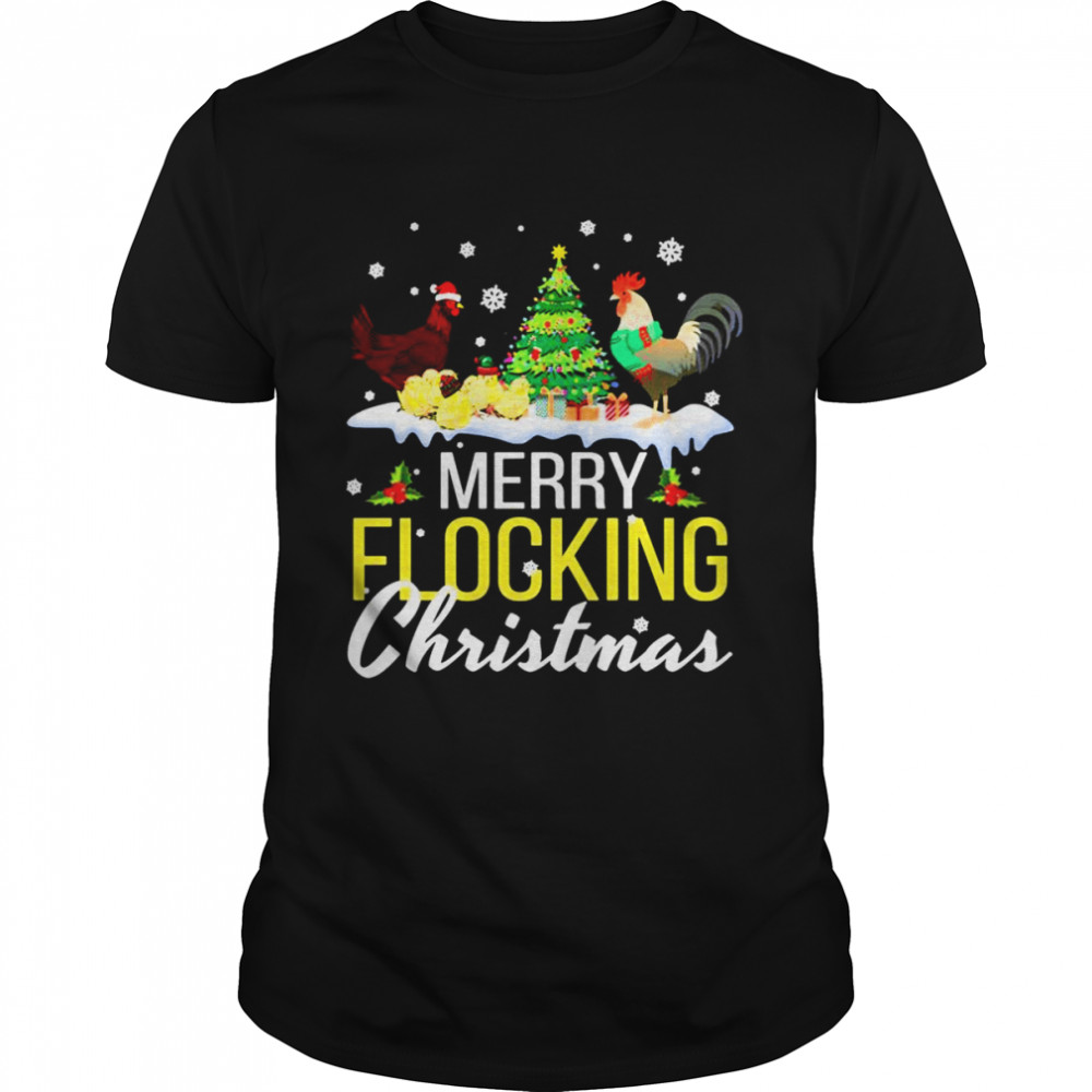 Chicken Noel Hats Dancing On Snow Merry Flocking Christmas shirt