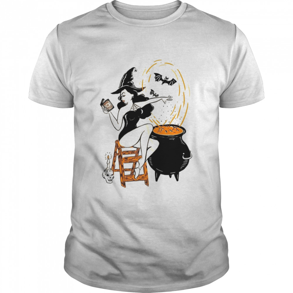 Halloween Witch Pin Up Vintage Retro Super Cool Best Gift Top shirt