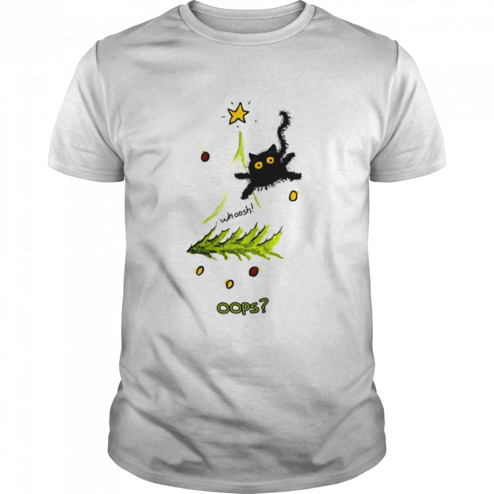 Oops Funny Clumsy Guilty Cat Christmas Tree shirt