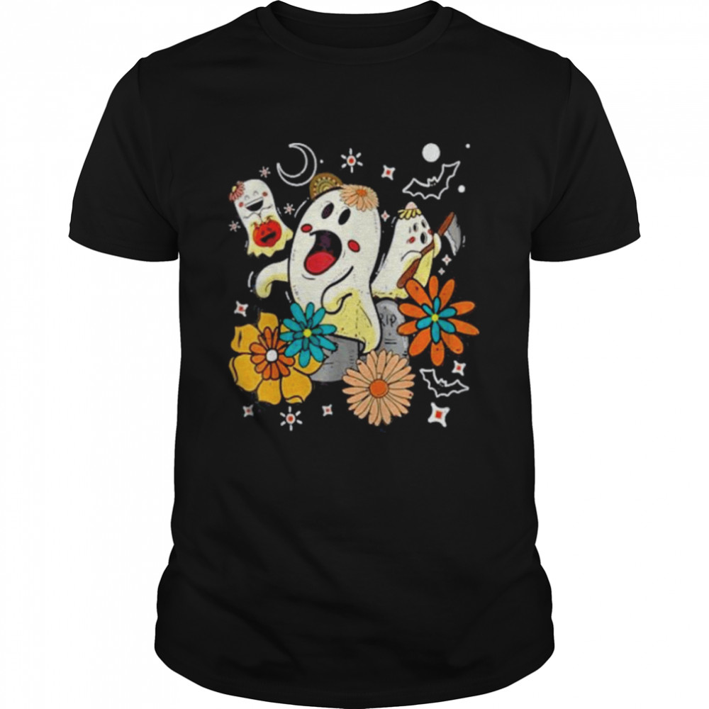 Retro Floral Halloween Ghost Shirt shirt