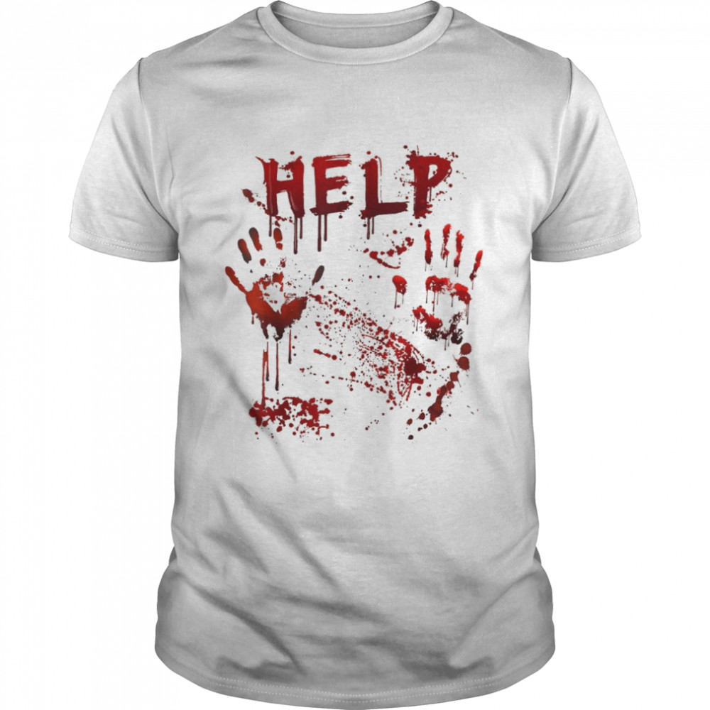 Halloween Party Funny Help Bloody Handprint T-Shirt