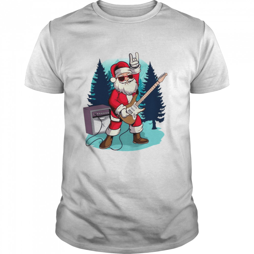Heavy Metal Santa With Guitar And Sunglasses Christmas shirt