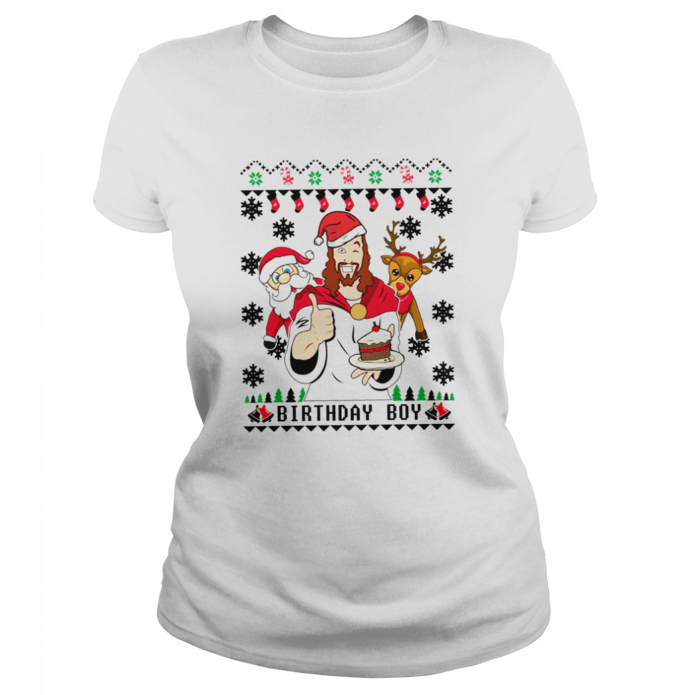 Birthday Cake Jesus Santa And Reindeer Ugly shirt Classic Women's T-shirt