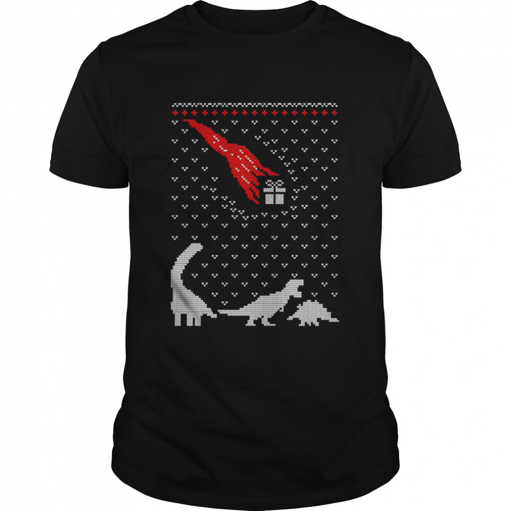Christmas Dinosaurs Present Knit Pattern shirt