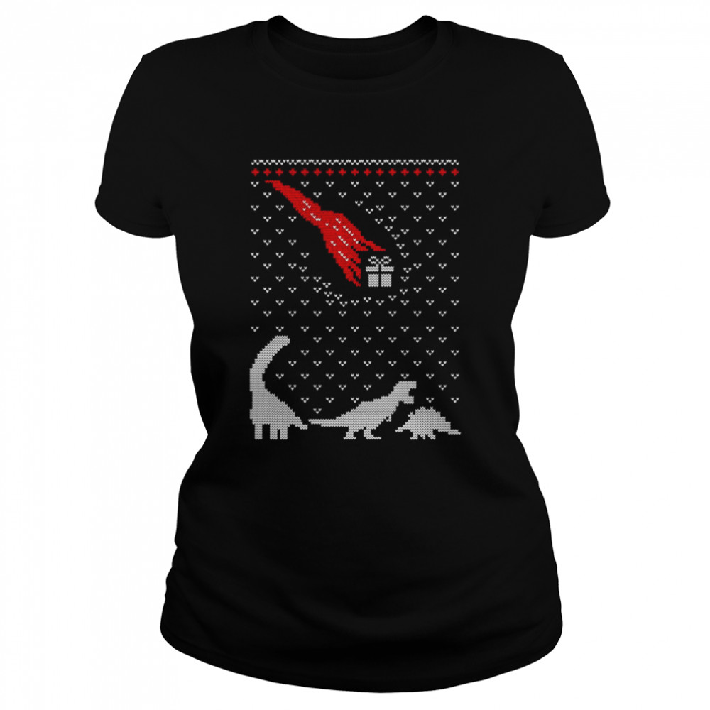 Christmas Dinosaurs Present Knit Pattern shirt Classic Women's T-shirt