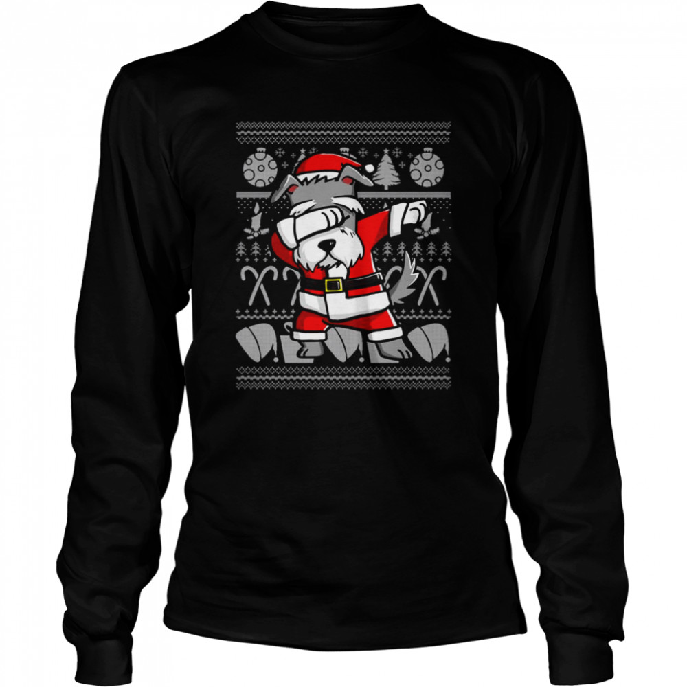 Dabbing Schnauzer Christmas Graphic shirt Long Sleeved T-shirt