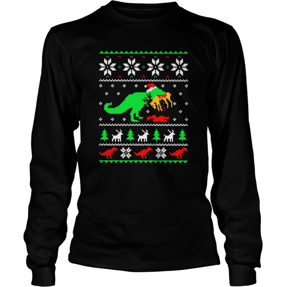 Dinosaur Eating Reindeer Funny Christmas shirt Long Sleeved T-shirt