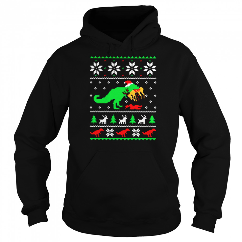 Dinosaur Eating Reindeer Funny Christmas shirt Unisex Hoodie