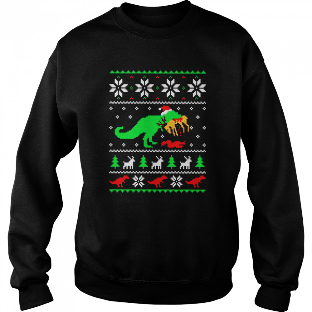 Dinosaur Eating Reindeer Funny Christmas shirt Unisex Sweatshirt