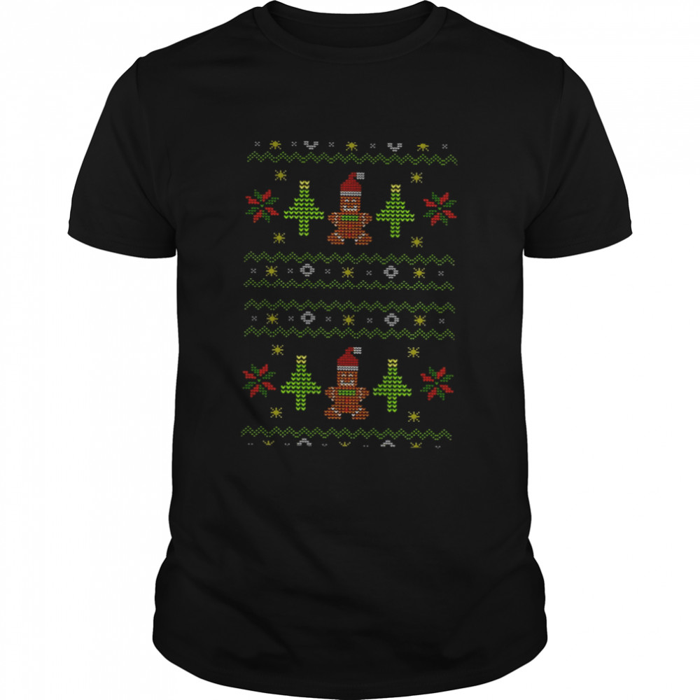 Holiday Gingerbread And Christmas Tree Knit Pattern shirt