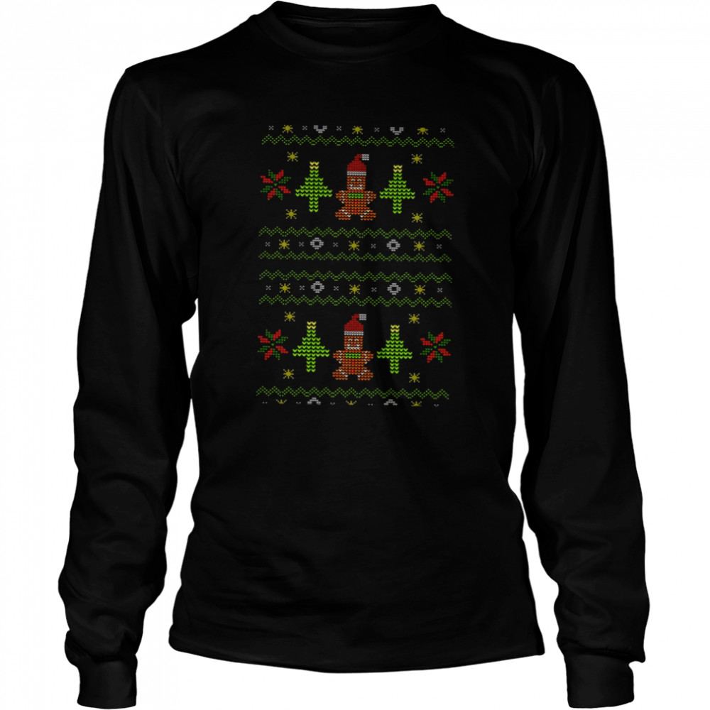 Holiday Gingerbread And Christmas Tree Knit Pattern shirt Long Sleeved T-shirt