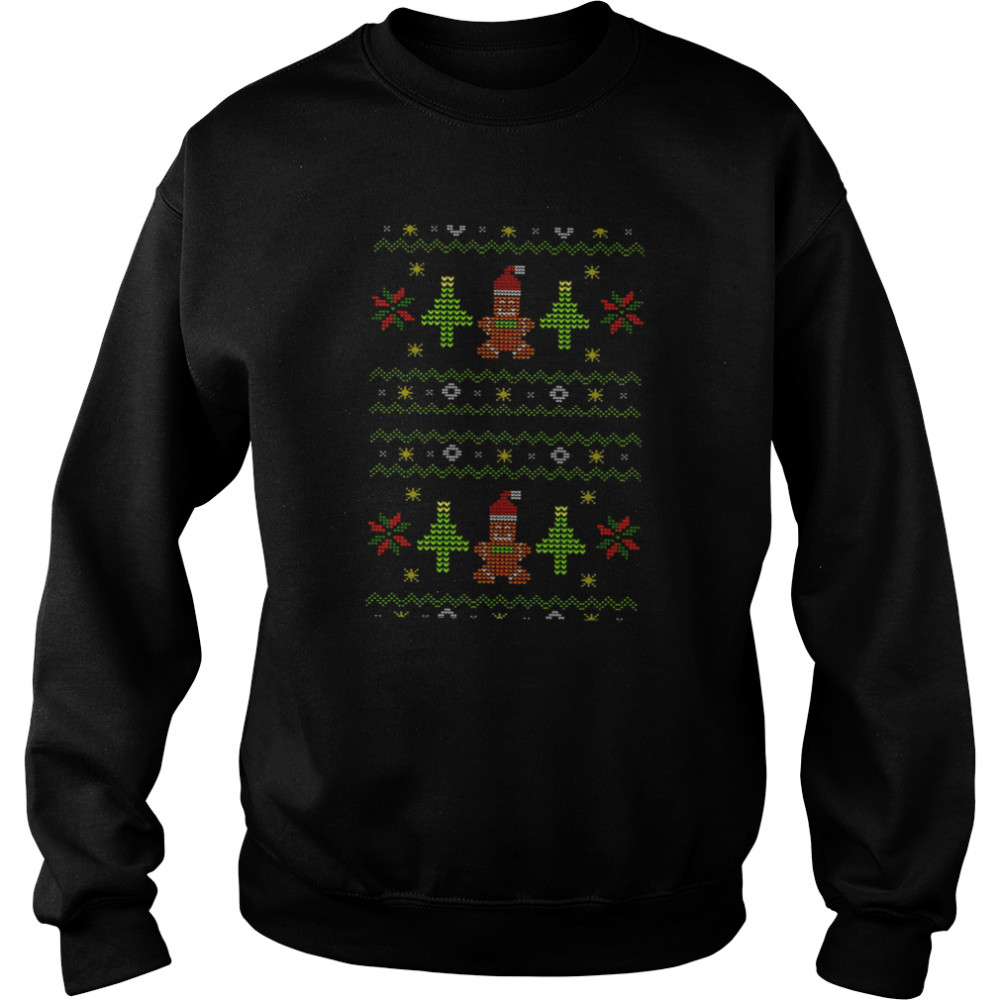 Holiday Gingerbread And Christmas Tree Knit Pattern shirt Unisex Sweatshirt