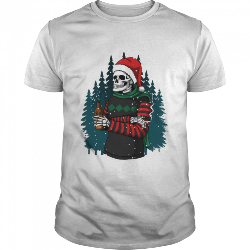 Winter Funny Skull Cold And Drink Beer Merry Christmas shirt