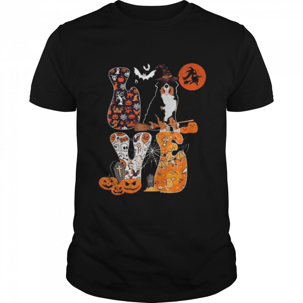 Love Halloween Bernedoodle Costume Witch Horror Pumpkins Funny Halloween T-Shirt – Flybrizi