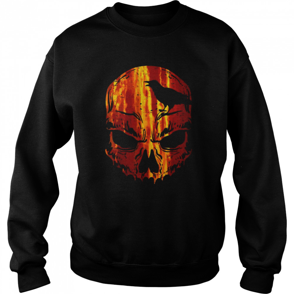Orange Skull Crow Skeleton Horror Scary Halloween 2022  Unisex Sweatshirt