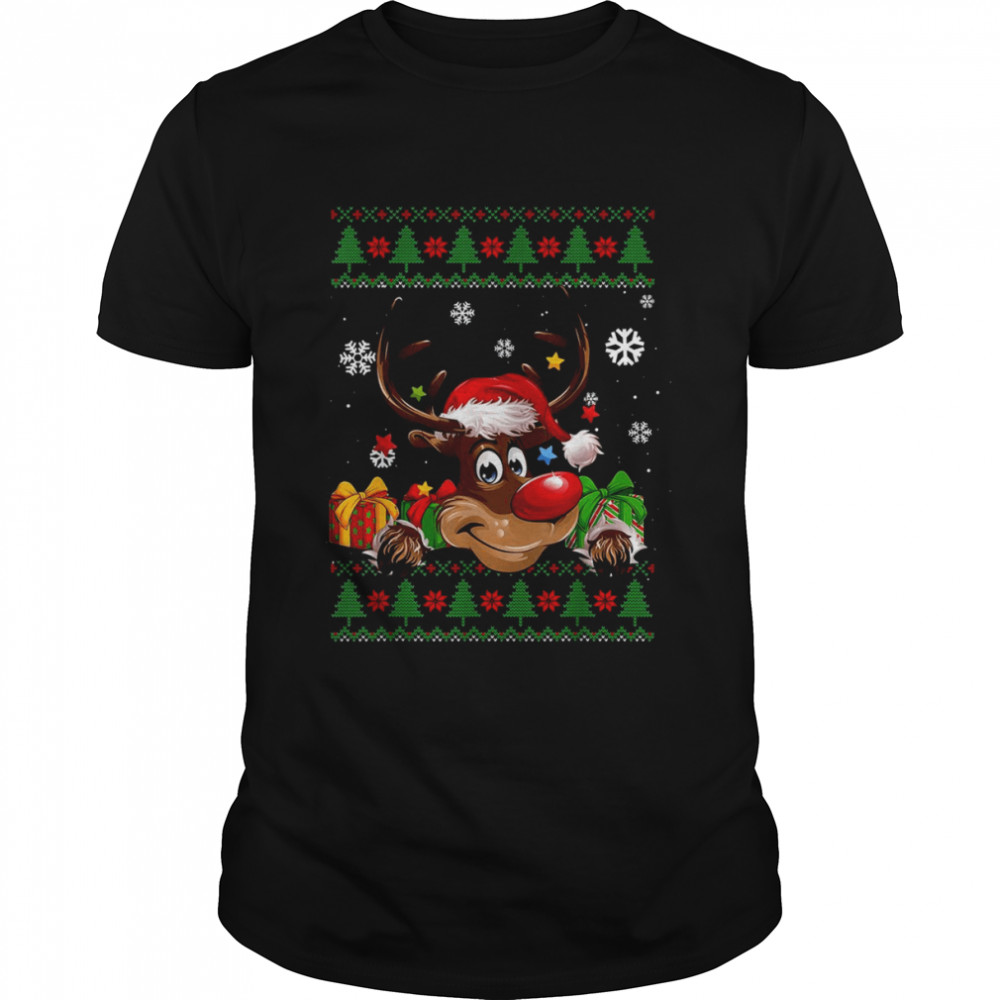 Reindeer Lovers Santa Hat Ugly Christmas T-Shirt
