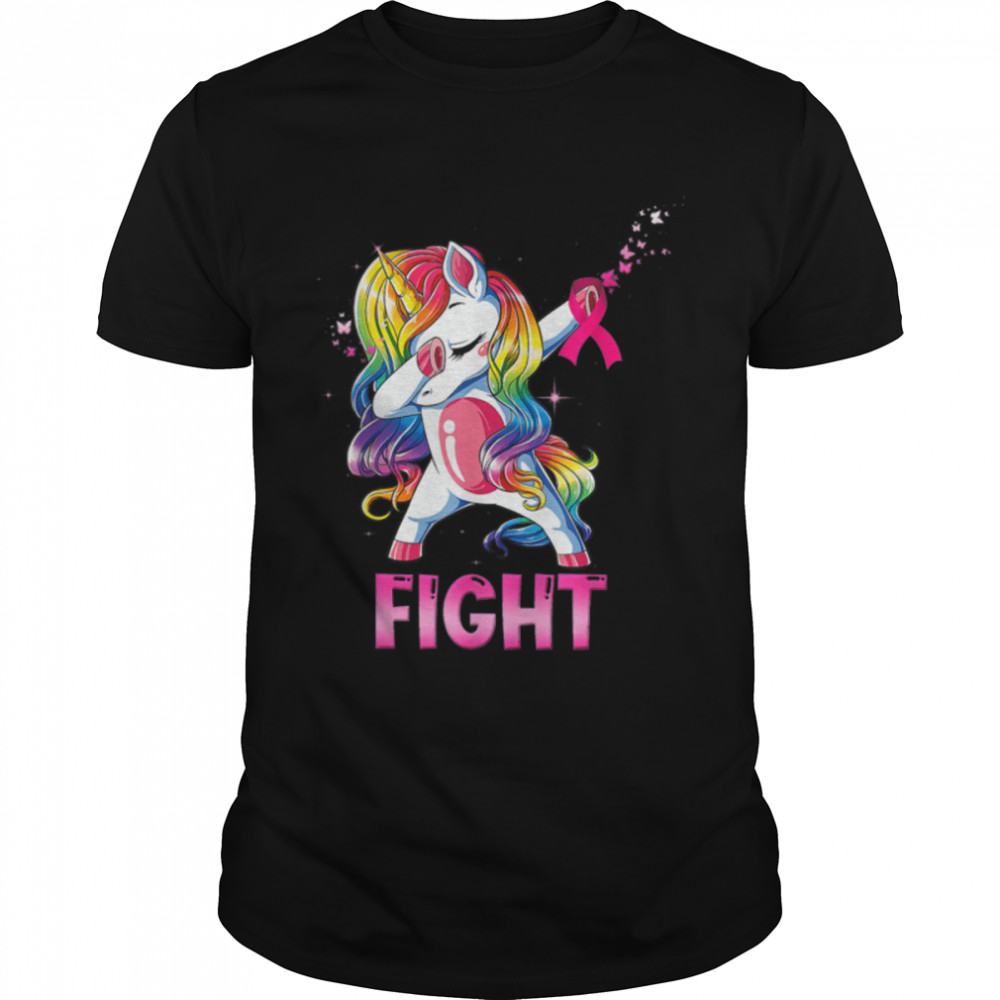 Fight Breast Cancer Awareness Unicorn ribbon Pink butterfly T- B0BH8YRJNF Classic Men's T-shirt
