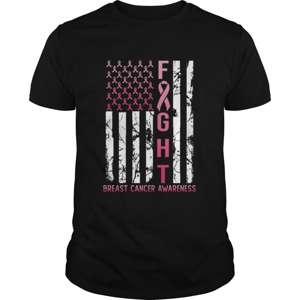 USA Pink Flag Breast Cancer Awareness T-Shirt