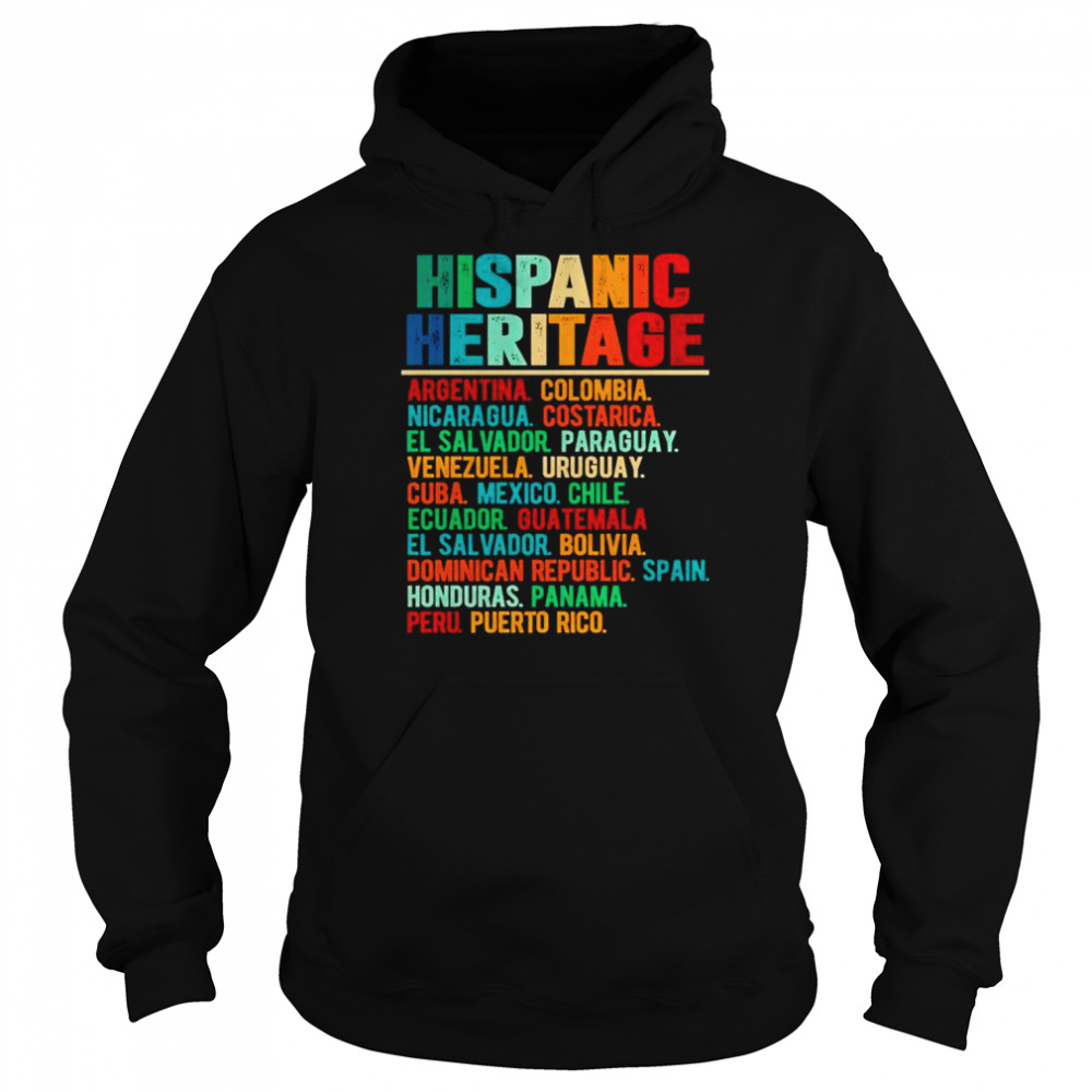 Hispanic heritage month latino countries shirt Unisex Hoodie
