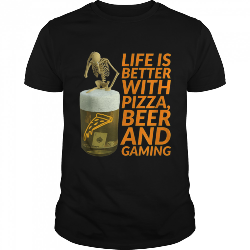 Life is Better with Pizza and Beer Skeleton Halloween T-Shirt B0BHJ1HY8K