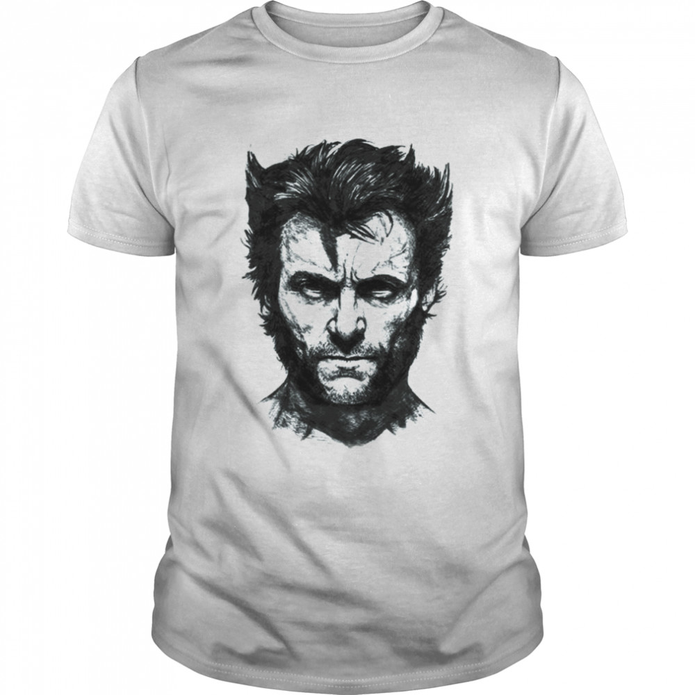 Wolverine Hugh Jackman Logan Black And White Art Marvel shirt