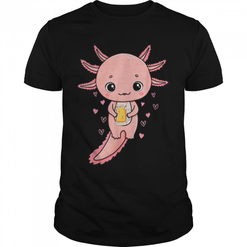 Axolotl with Beer I Kawaii Axolotl Party Axolotl T-Shirt B0BHJ7CY3T