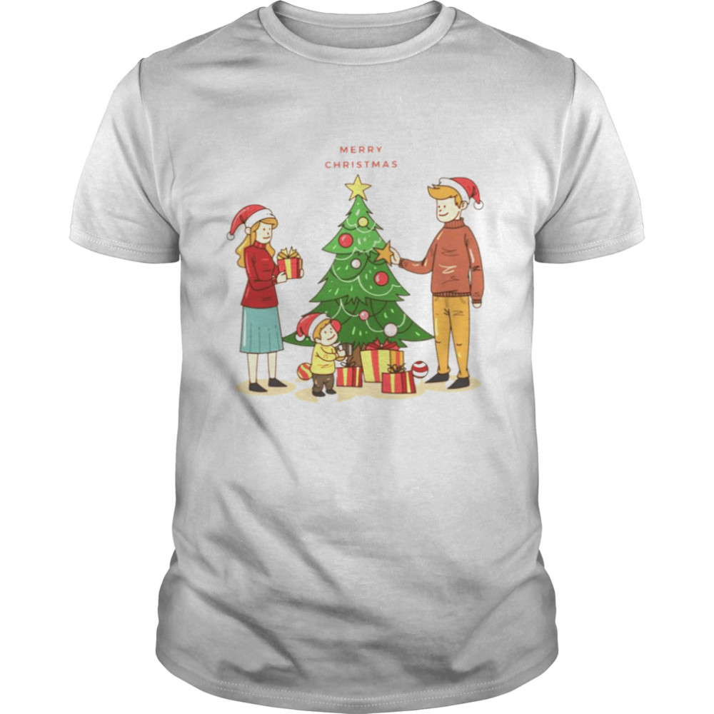 Christmas Family Tree Seasons Greetings A Couple With Their Kid Star On The shirt Classic Men's T-shirt