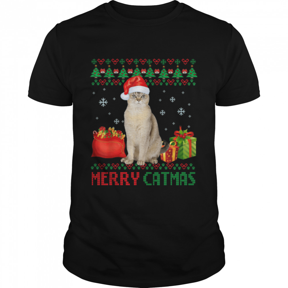 Merry Catmas Cat Ugly Christmas Burmilla Mom Dad T-Shirt B0BHJ6HD4G