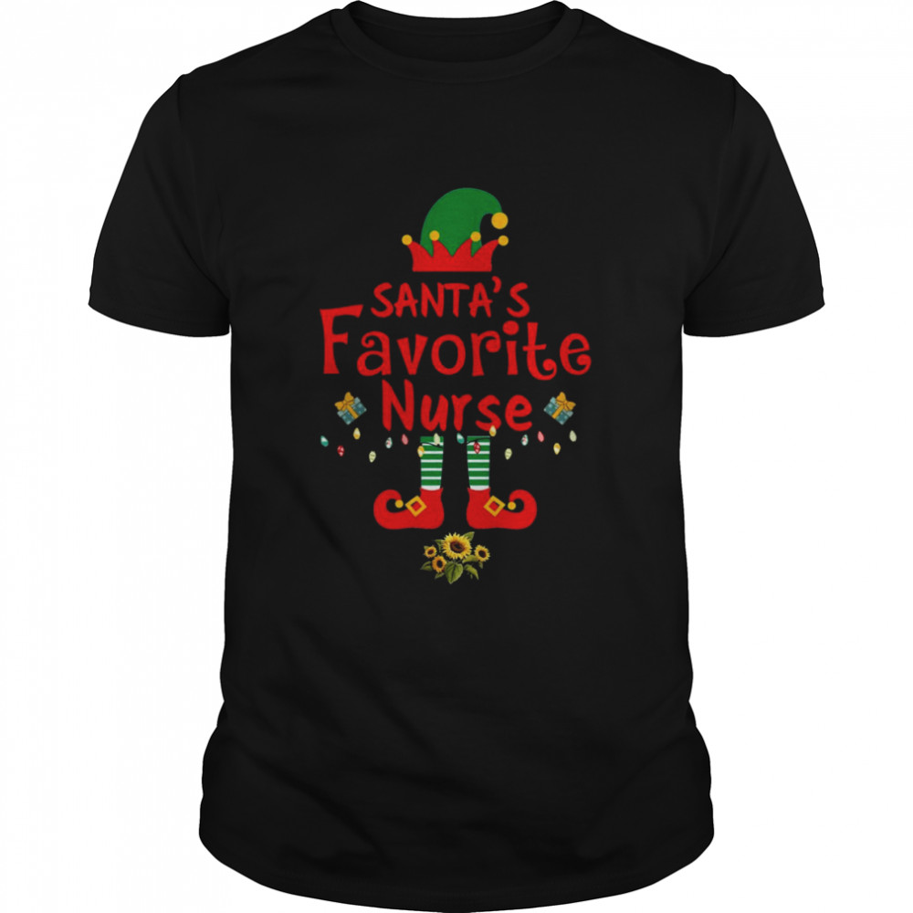 Santa’s Favorite Nurse Elf Xmas Light Santa Hat Nurse Christmas T-Shirt