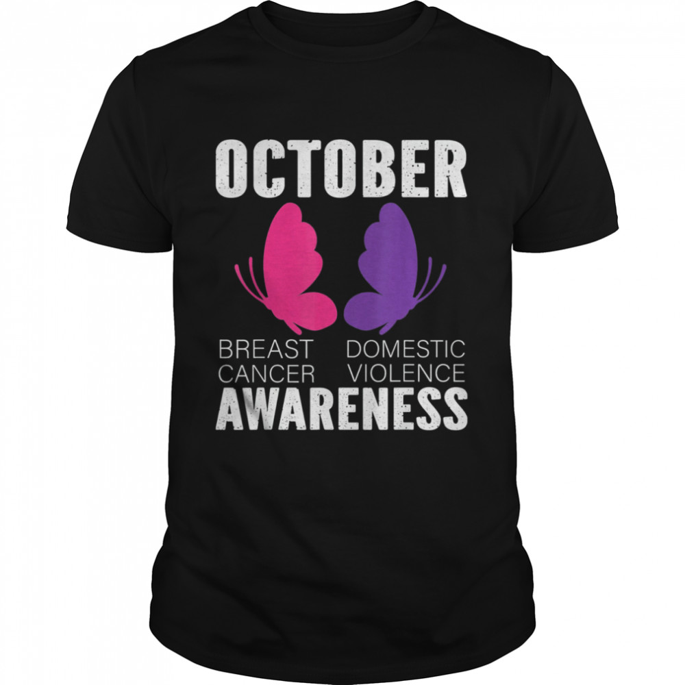 Breast Cancer And Domestic Violence Awareness Butterfly T-Shirt