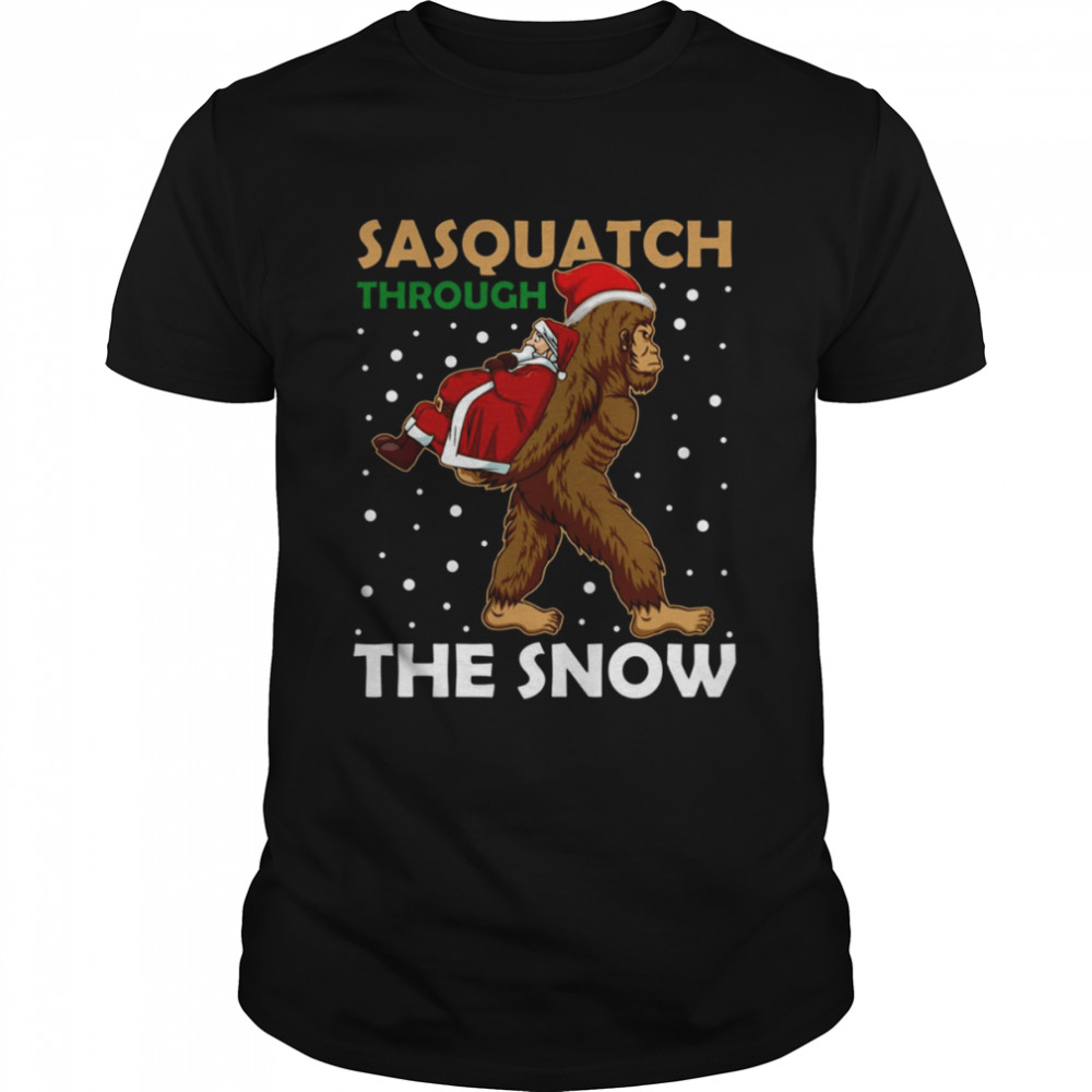 Sasquatch Through The Snow Funny Santa Abduction shirt