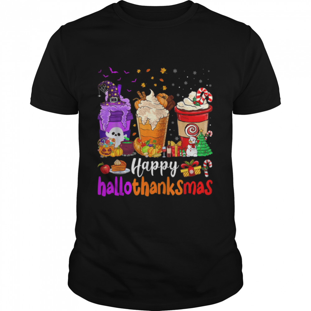 Coffee Latte Happy Hallothanksmas Latte Lover Xmas Pajama T-Shirt B0BJ799JMT