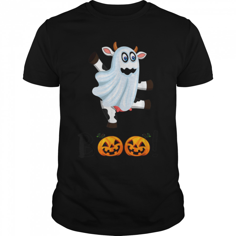 Cow Boo Pumpkin Halloween T-Shirt B0BJ6YQ3GL