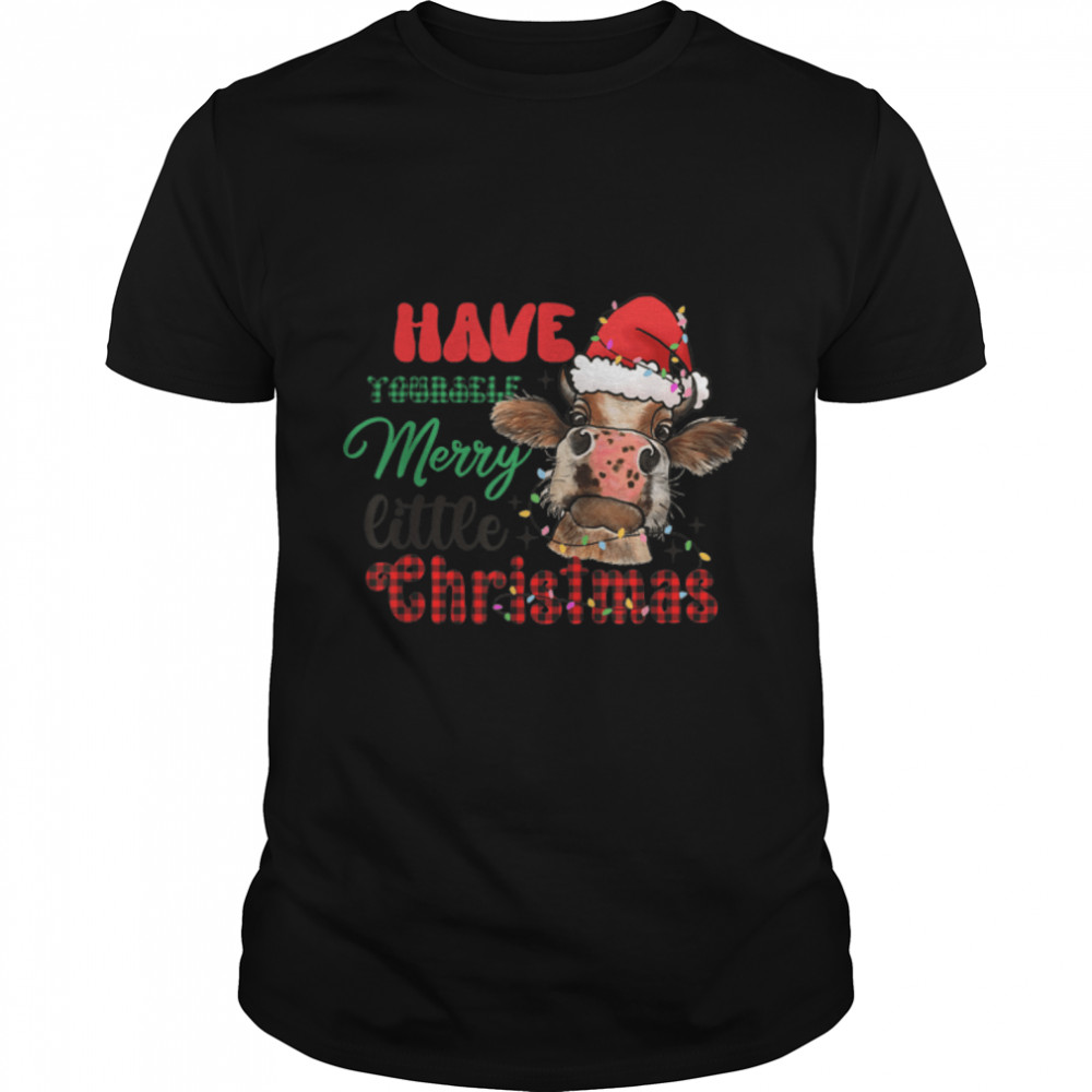 Have Yourself A Merry Christmas Buffalo Plaid Cow Christmas T-Shirt B0BJ6ZD891